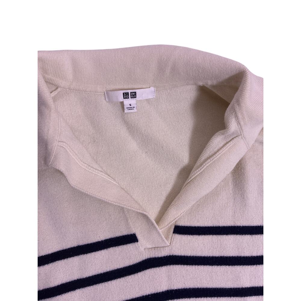 Uniqlo Striped Long Sweater Womens Small Blue White Coastal Marine 34 - Picture 2 of 4